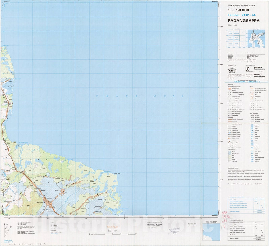 Map : Padangsappa, Indonesia 1991, Peta rupabumi Indonesia, 1:50,000 , Antique Vintage Reproduction