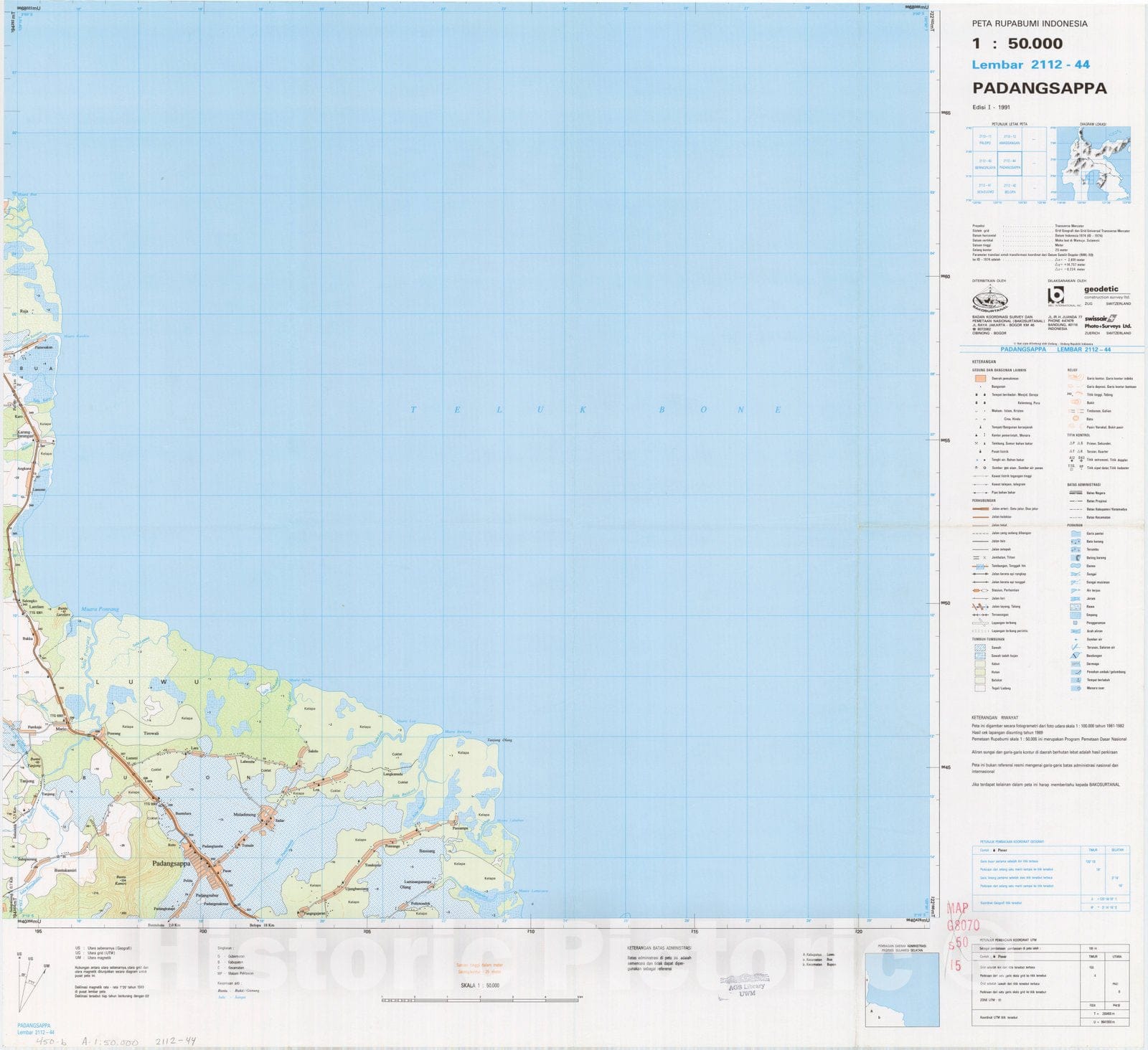 Map : Padangsappa, Indonesia 1991, Peta rupabumi Indonesia, 1:50,000 , Antique Vintage Reproduction