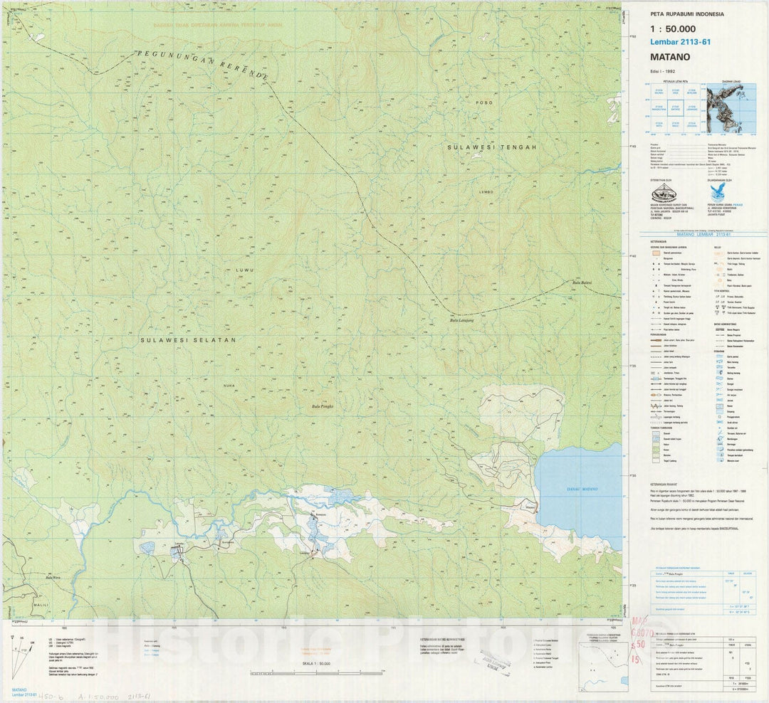 Map : Matano, Indonesia 1991, Peta rupabumi Indonesia, 1:50,000 , Antique Vintage Reproduction