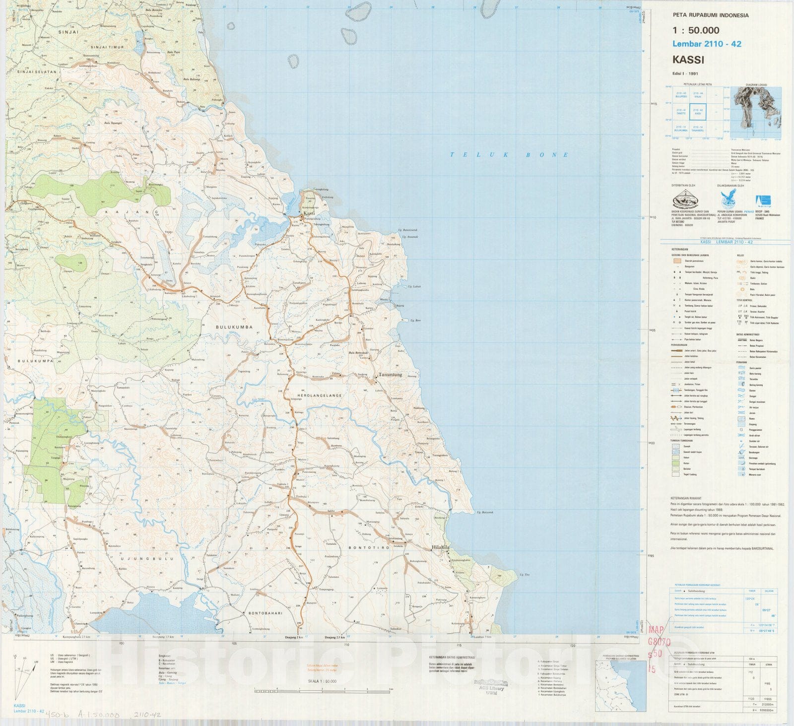 Map : Kassi, Indonesia 1991, Peta rupabumi Indonesia, 1:50,000 , Antique Vintage Reproduction