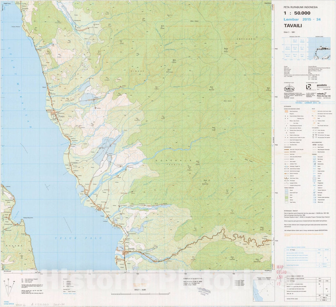 Map : Tavaili, Indonesia 1991, Peta rupabumi Indonesia, 1:50,000 , Antique Vintage Reproduction