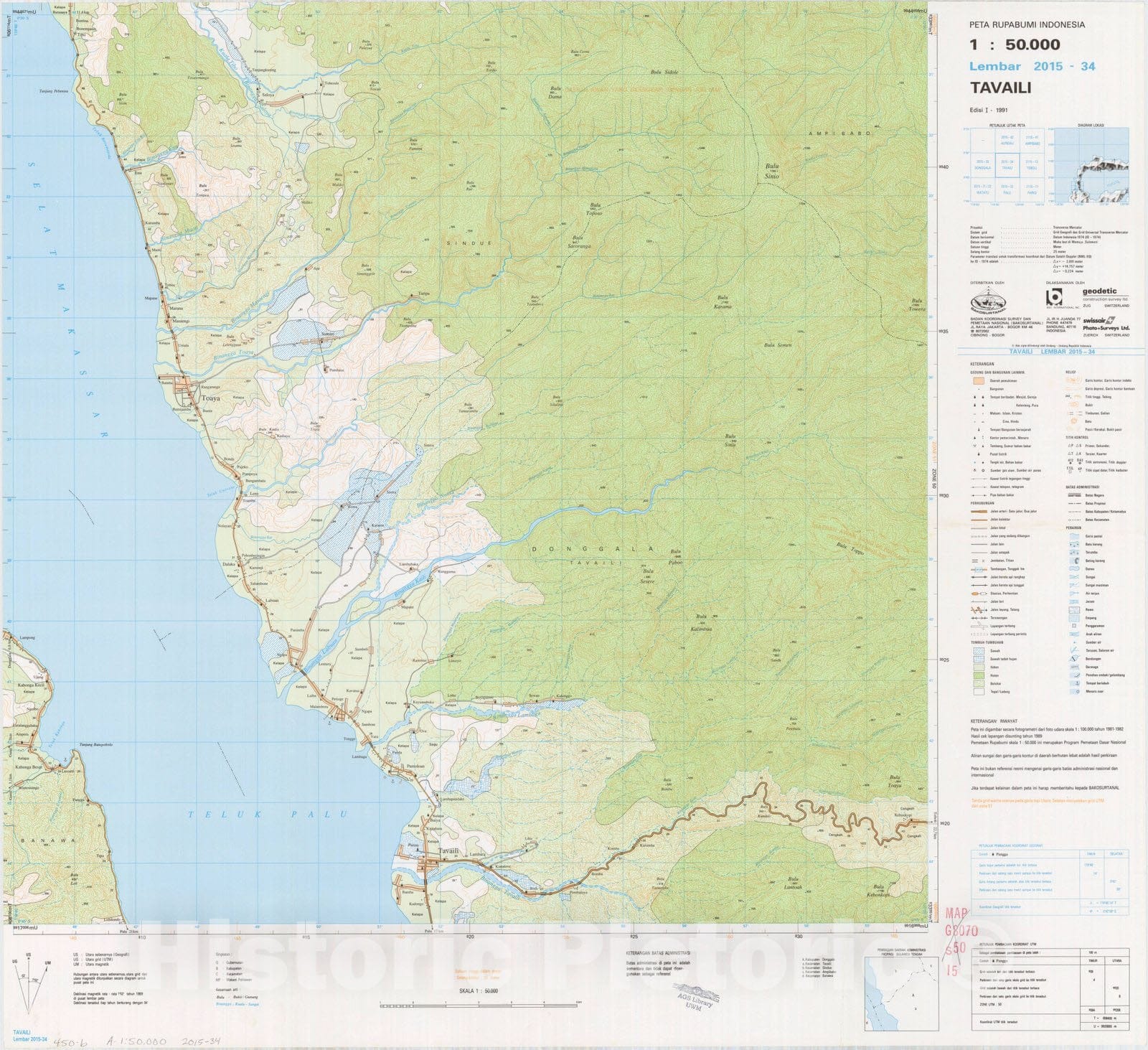 Map : Tavaili, Indonesia 1991, Peta rupabumi Indonesia, 1:50,000 , Antique Vintage Reproduction