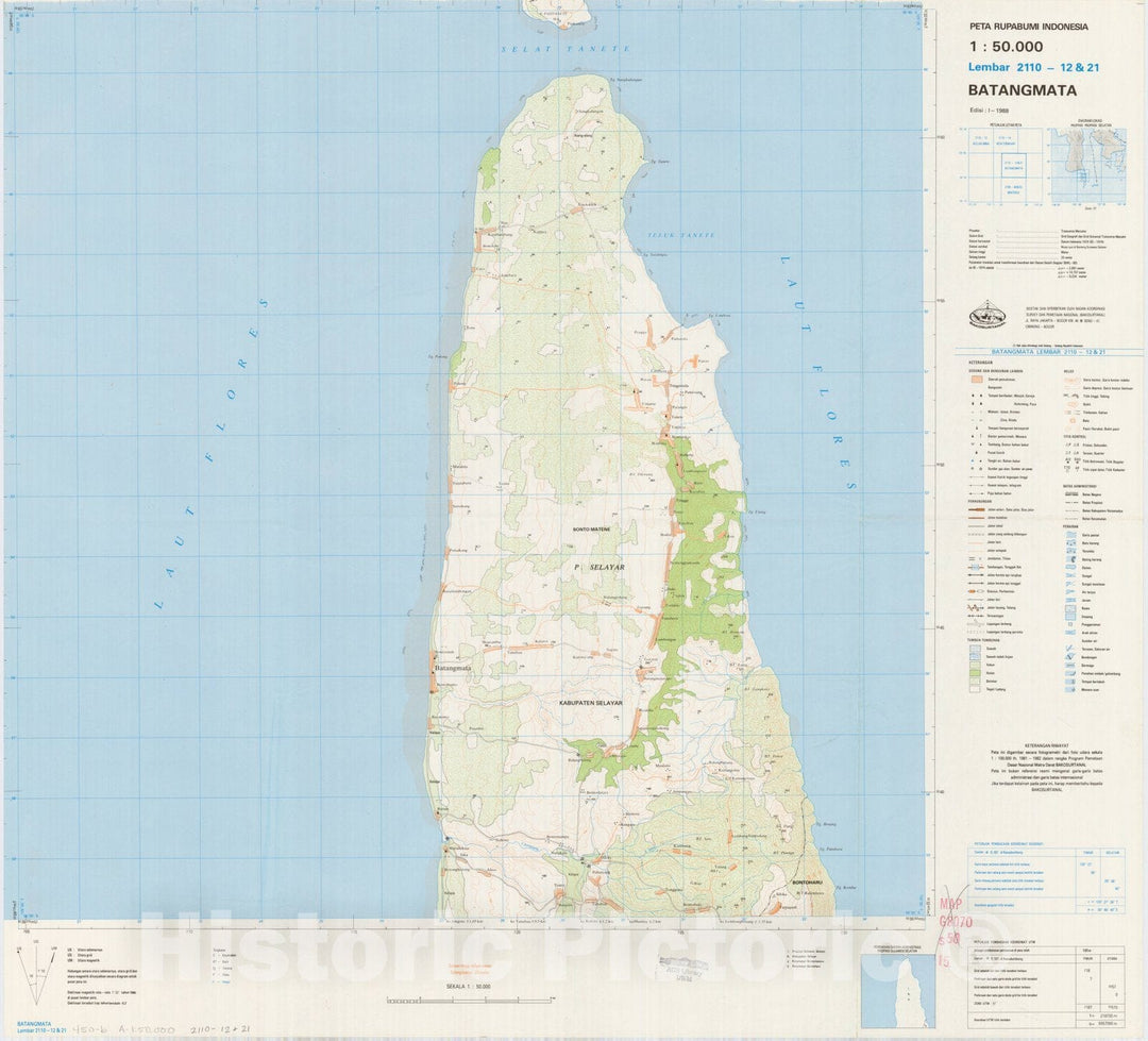 Map : Batangmata, Indonesia 1991, Peta rupabumi Indonesia, 1:50,000 , Antique Vintage Reproduction