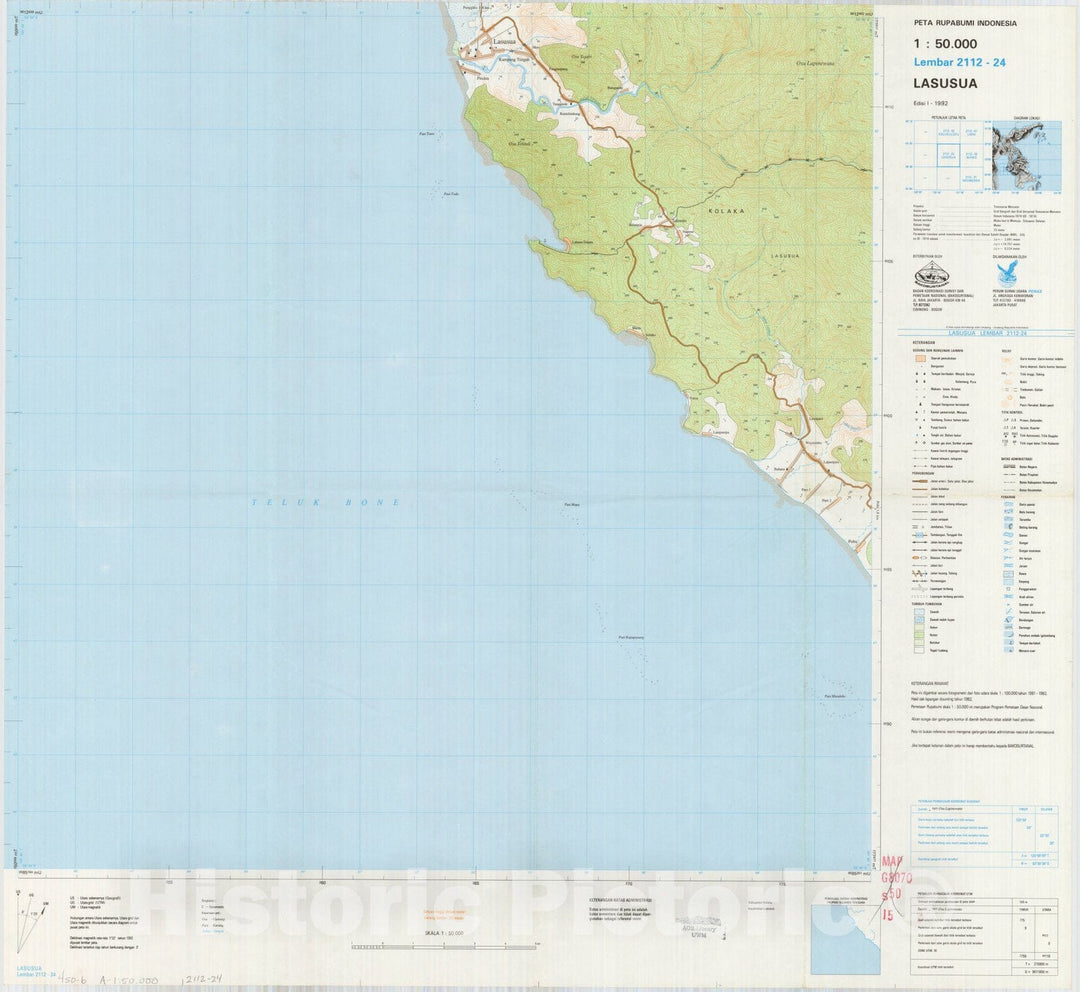 Map : Lasusua, Indonesia 1991, Peta rupabumi Indonesia, 1:50,000 , Antique Vintage Reproduction