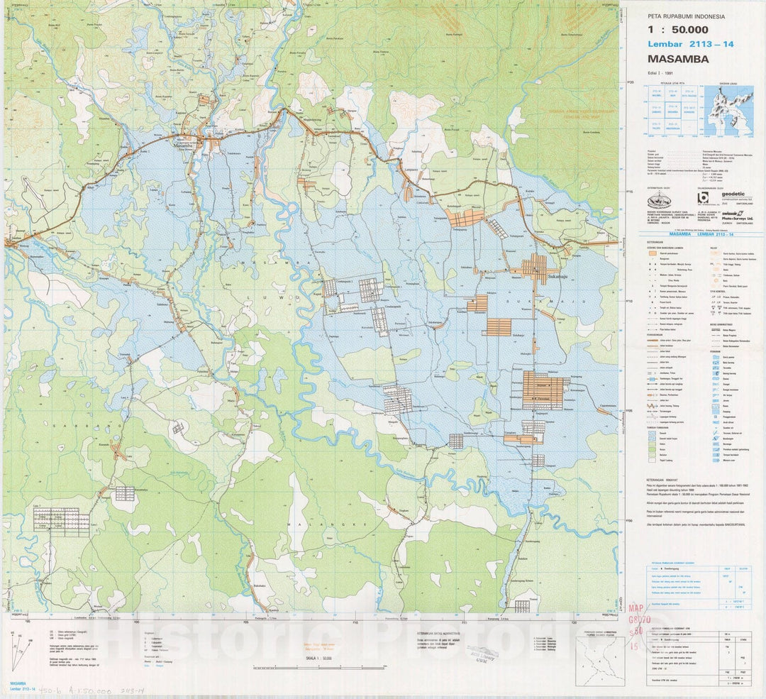 Map : Masamba, Indonesia 1991, Peta rupabumi Indonesia, 1:50,000 , Antique Vintage Reproduction