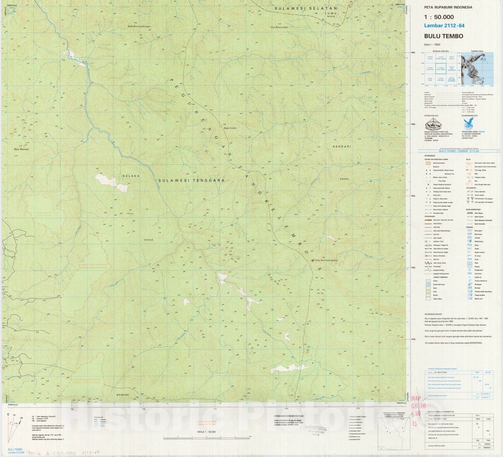 Map : Bulu Tembo, Indonesia 1991, Peta rupabumi Indonesia, 1:50,000 , Antique Vintage Reproduction