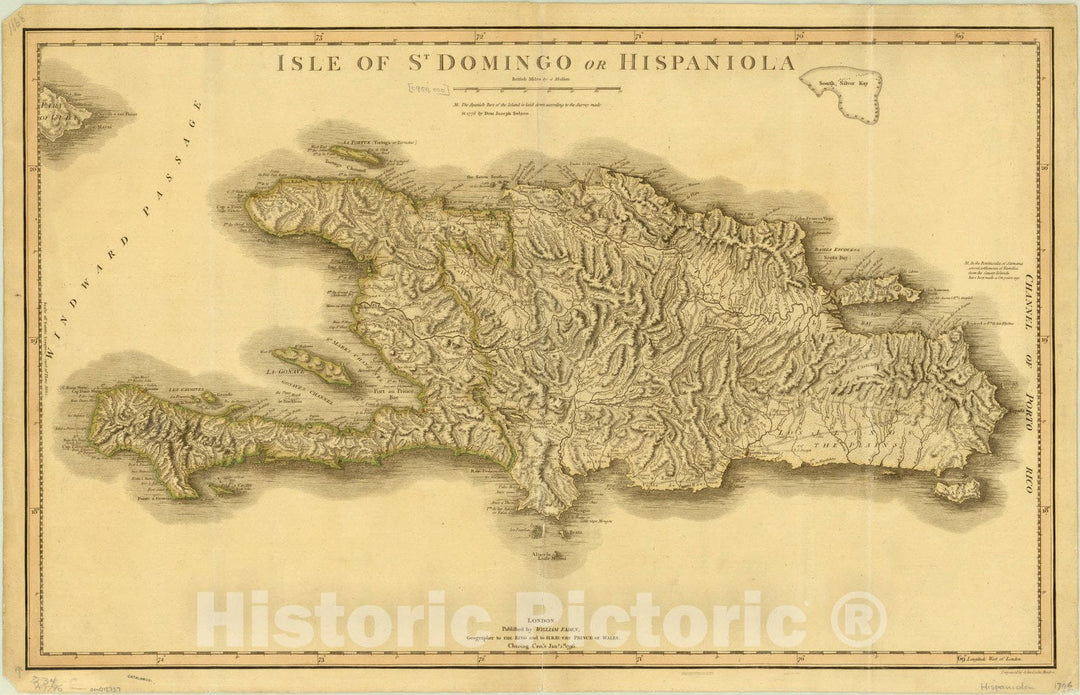 Map : Hispaniola 1796, Isle of St. Domingo or Hispaniola , Antique Vintage Reproduction