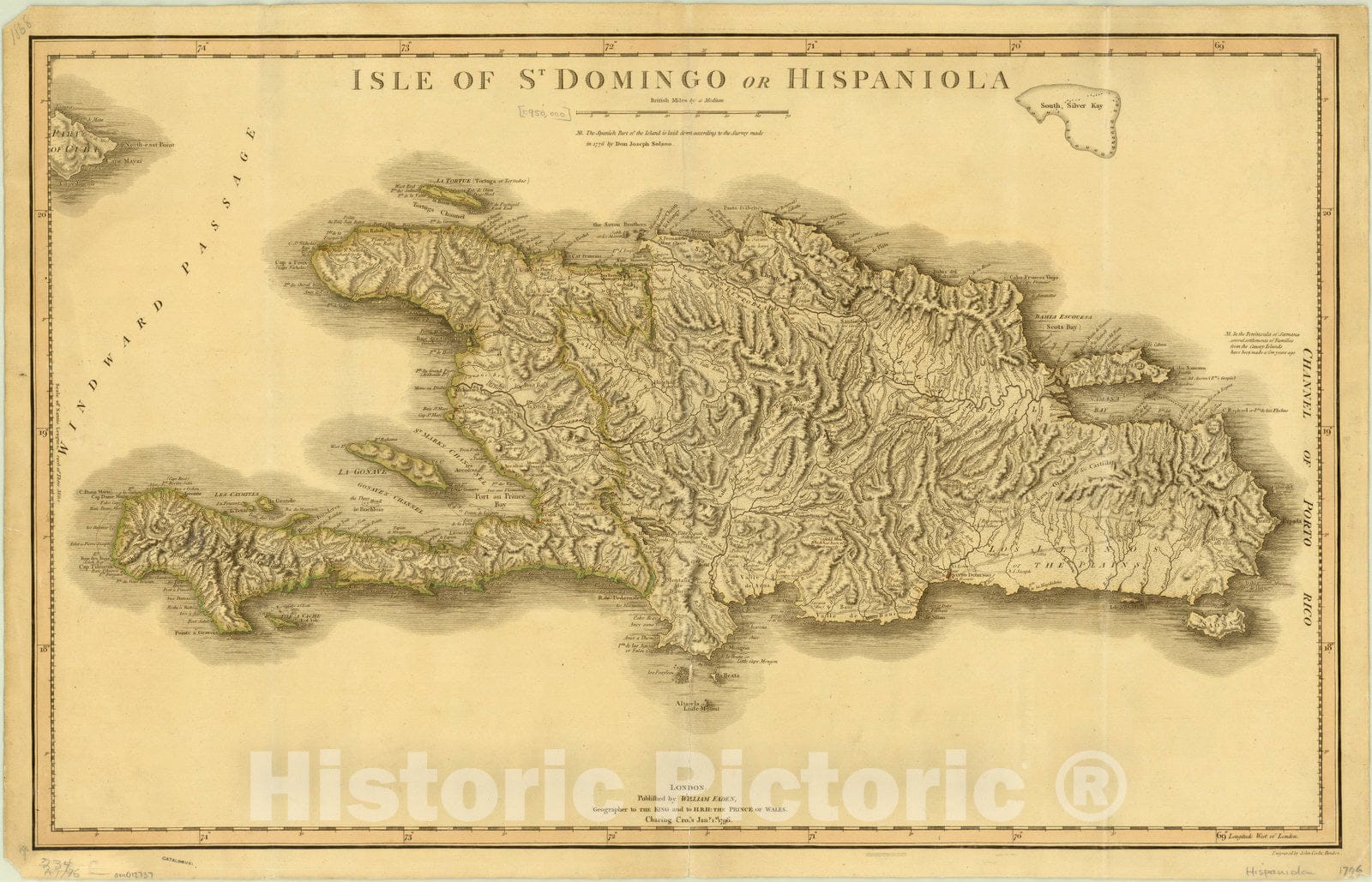 Map : Hispaniola 1796, Isle of St. Domingo or Hispaniola , Antique Vintage Reproduction