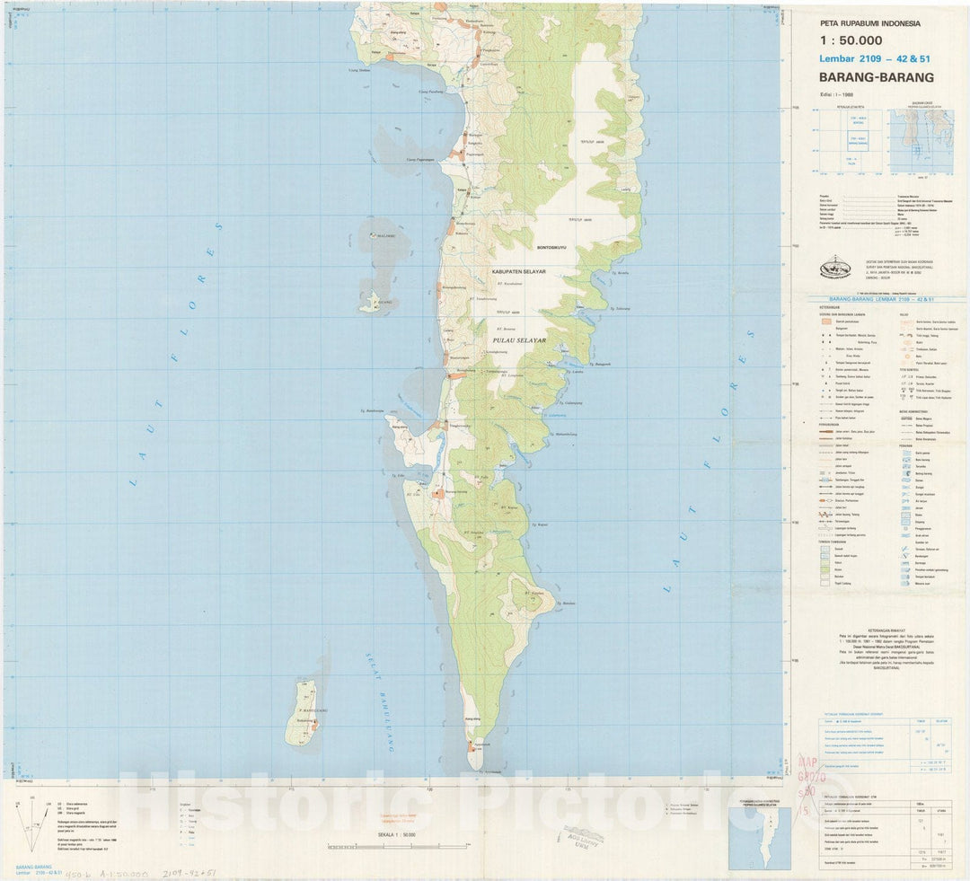 Map : Barang-Barang, Indonesia 1991, Peta rupabumi Indonesia, 1:50,000 , Antique Vintage Reproduction