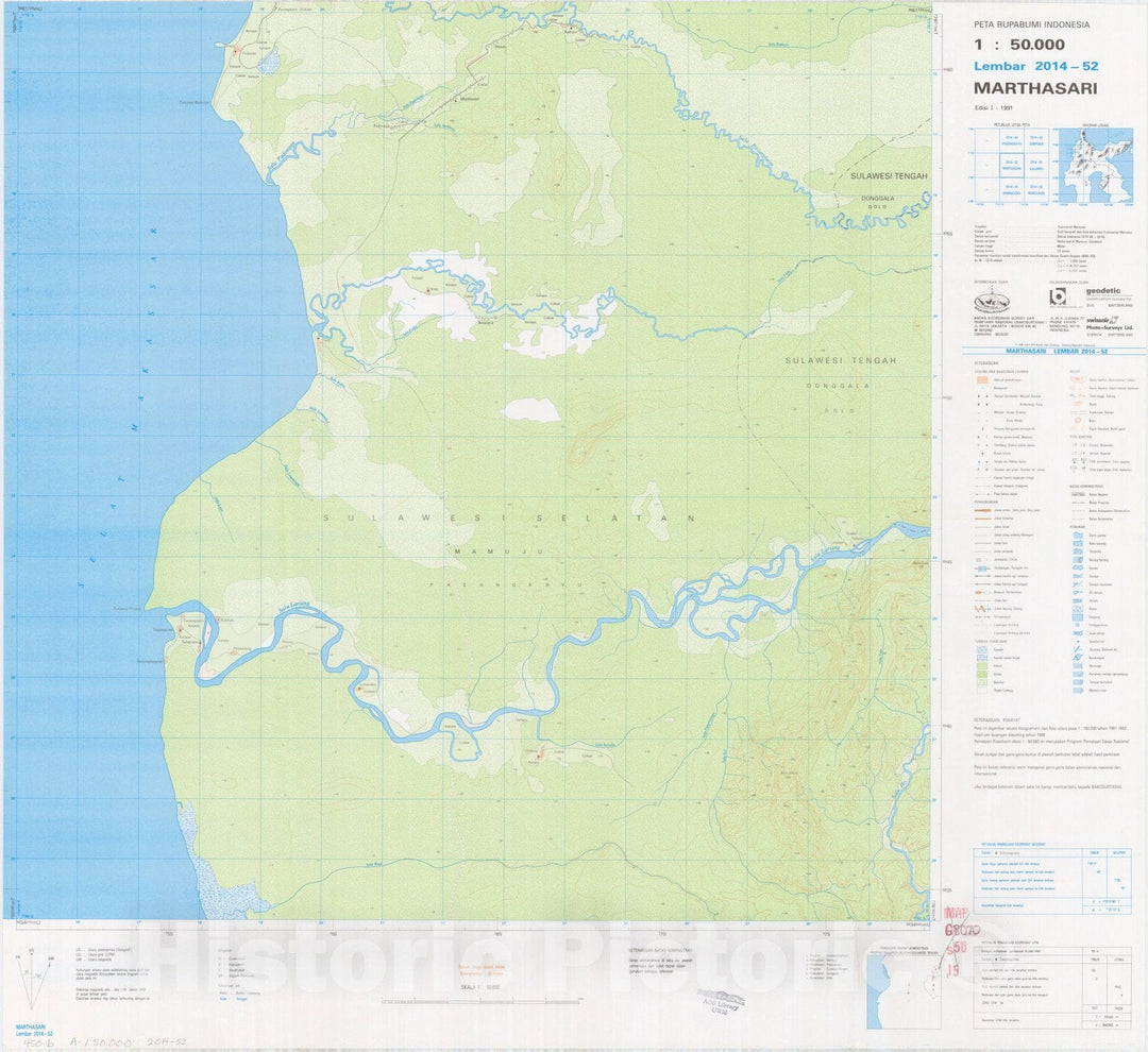 Map : Marthasari, Indonesia 1991, Peta rupabumi Indonesia, 1:50,000 , Antique Vintage Reproduction