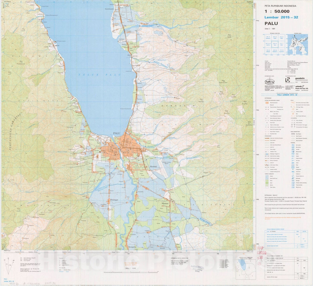 Map : Palu, Indonesia 1991, Peta rupabumi Indonesia, 1:50,000 , Antique Vintage Reproduction