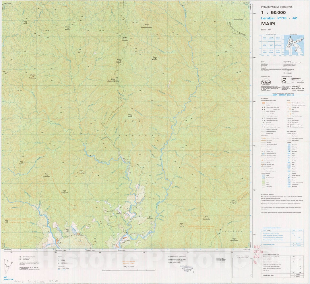 Map : Maipi, Indonesia 1991, Peta rupabumi Indonesia, 1:50,000 , Antique Vintage Reproduction