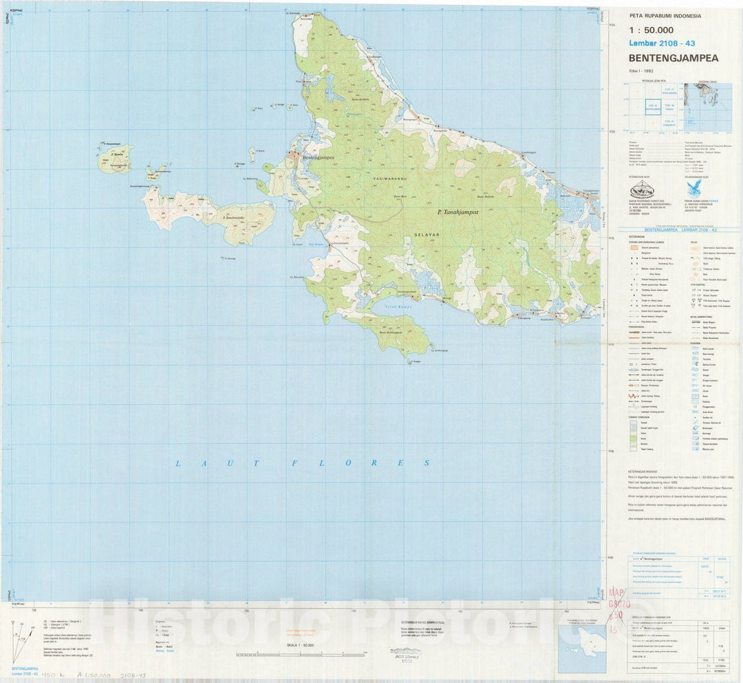 Map : Bentengjampea, Indonesia 1991, Peta rupabumi Indonesia, 1:50,000 , Antique Vintage Reproduction