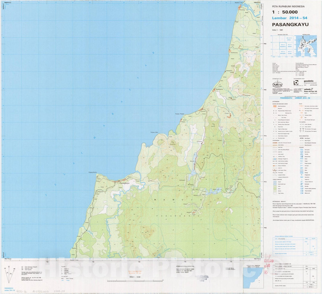 Map : Pasangkayu, Indonesia 1991, Peta rupabumi Indonesia, 1:50,000 , Antique Vintage Reproduction