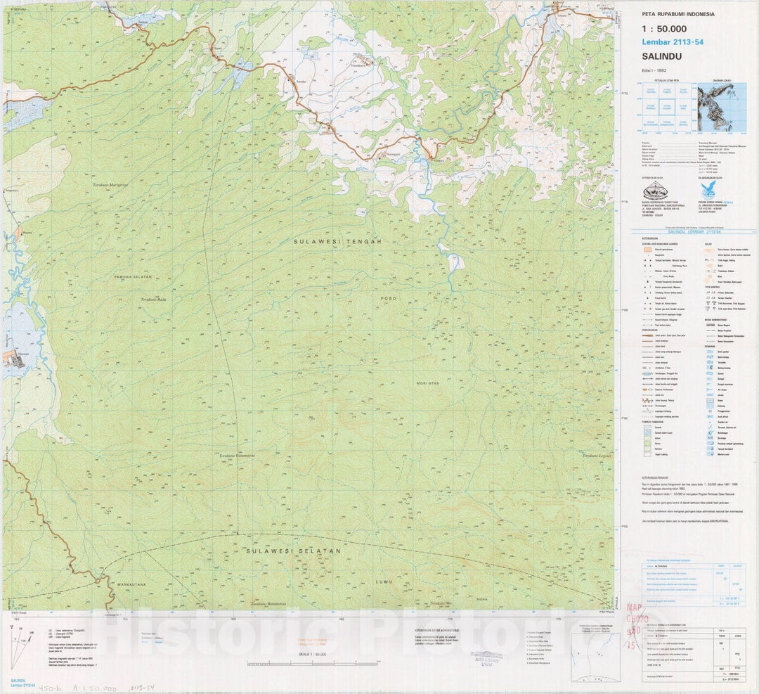 Map : Salindu, Indonesia 1991, Peta rupabumi Indonesia, 1:50,000 , Antique Vintage Reproduction