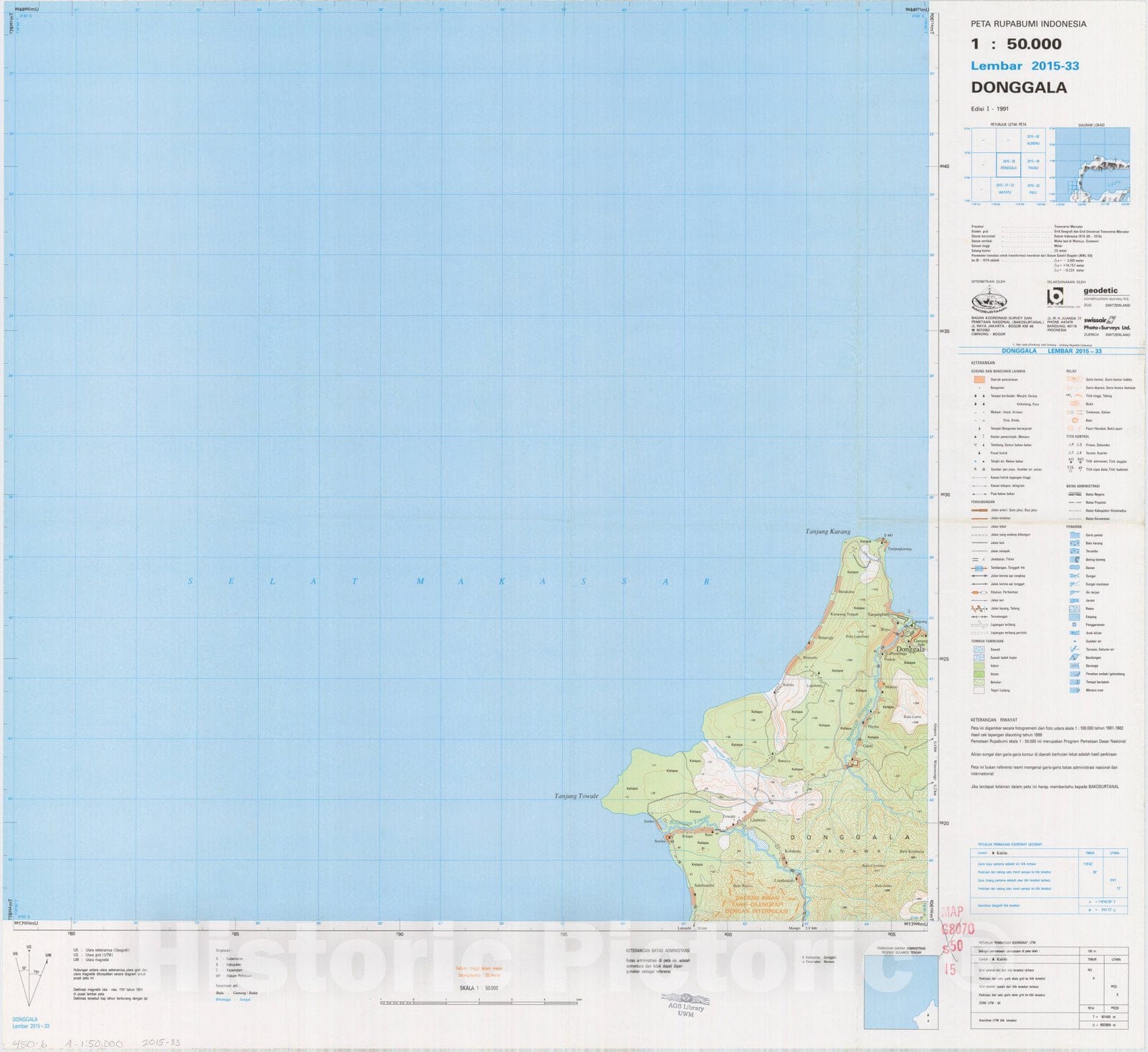 Map : Donggala, Indonesia 1991, Peta rupabumi Indonesia, 1:50,000 , Antique Vintage Reproduction