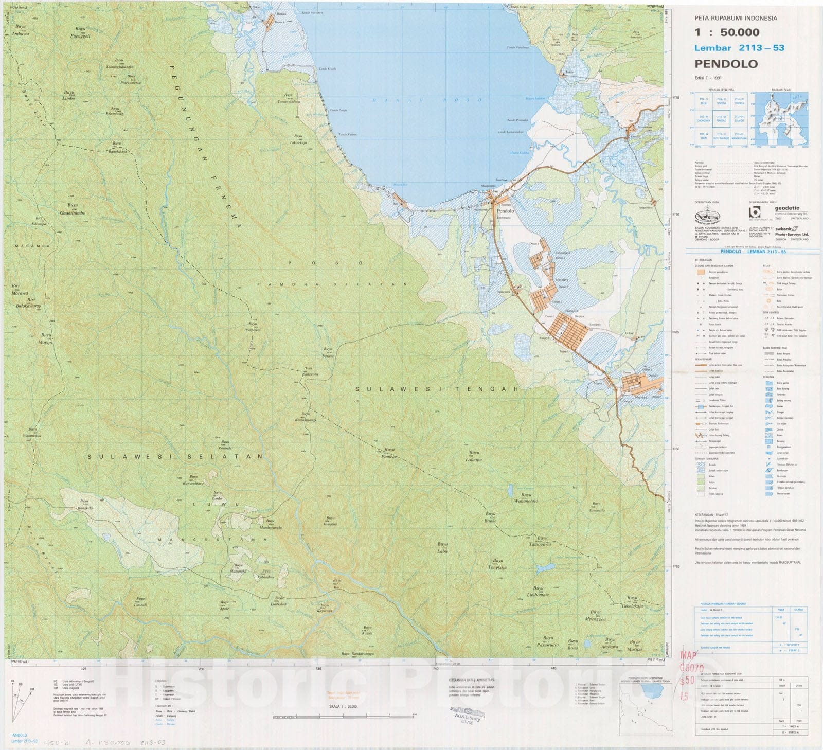 Map : Pendolo, Indonesia 1991, Peta rupabumi Indonesia, 1:50,000 , Antique Vintage Reproduction