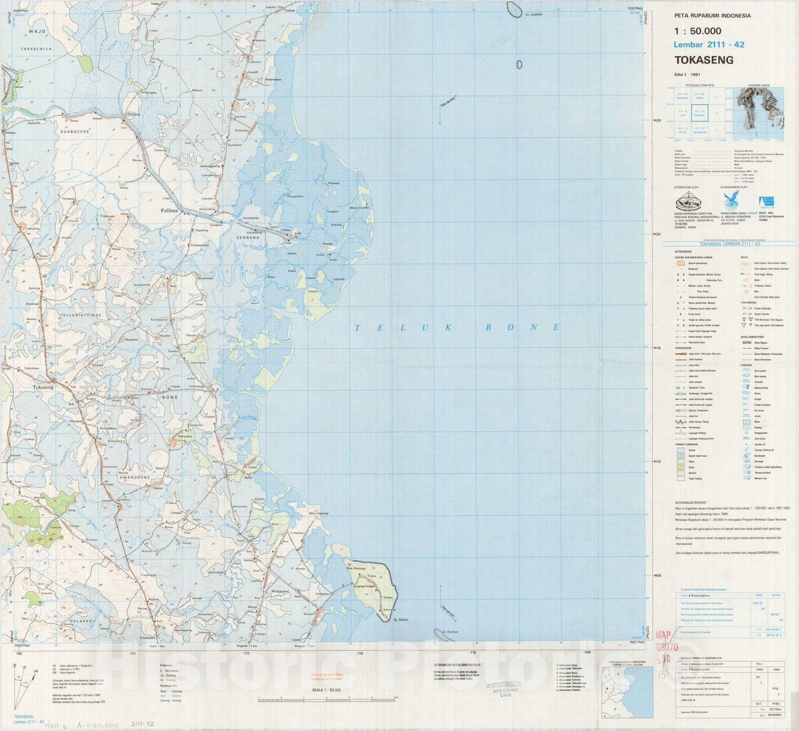 Map : Tokaseng, Indonesia 1991, Peta rupabumi Indonesia, 1:50,000 , Antique Vintage Reproduction