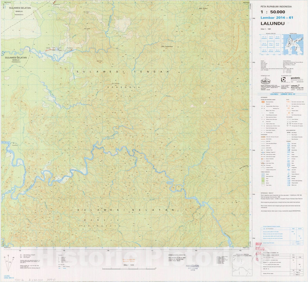 Map : Lalundu, Indonesia 1991, Peta rupabumi Indonesia, 1:50,000 , Antique Vintage Reproduction