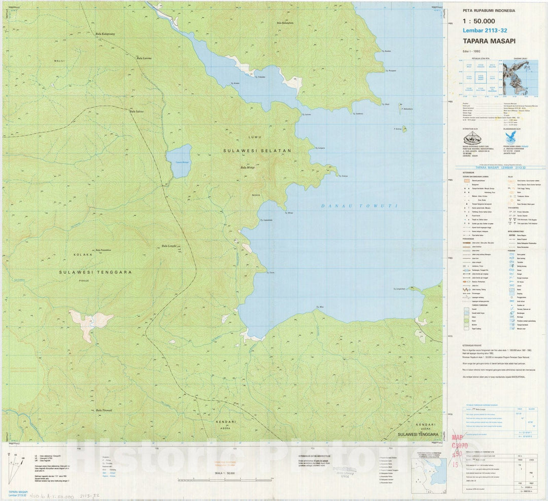 Map : Tapara Masapi, Indonesia 1991, Peta rupabumi Indonesia, 1:50,000 , Antique Vintage Reproduction