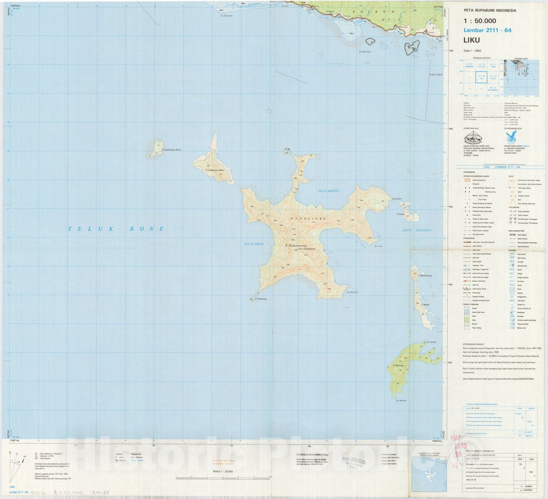 Map : Liku, Indonesia 1991, Peta rupabumi Indonesia, 1:50,000 , Antique Vintage Reproduction