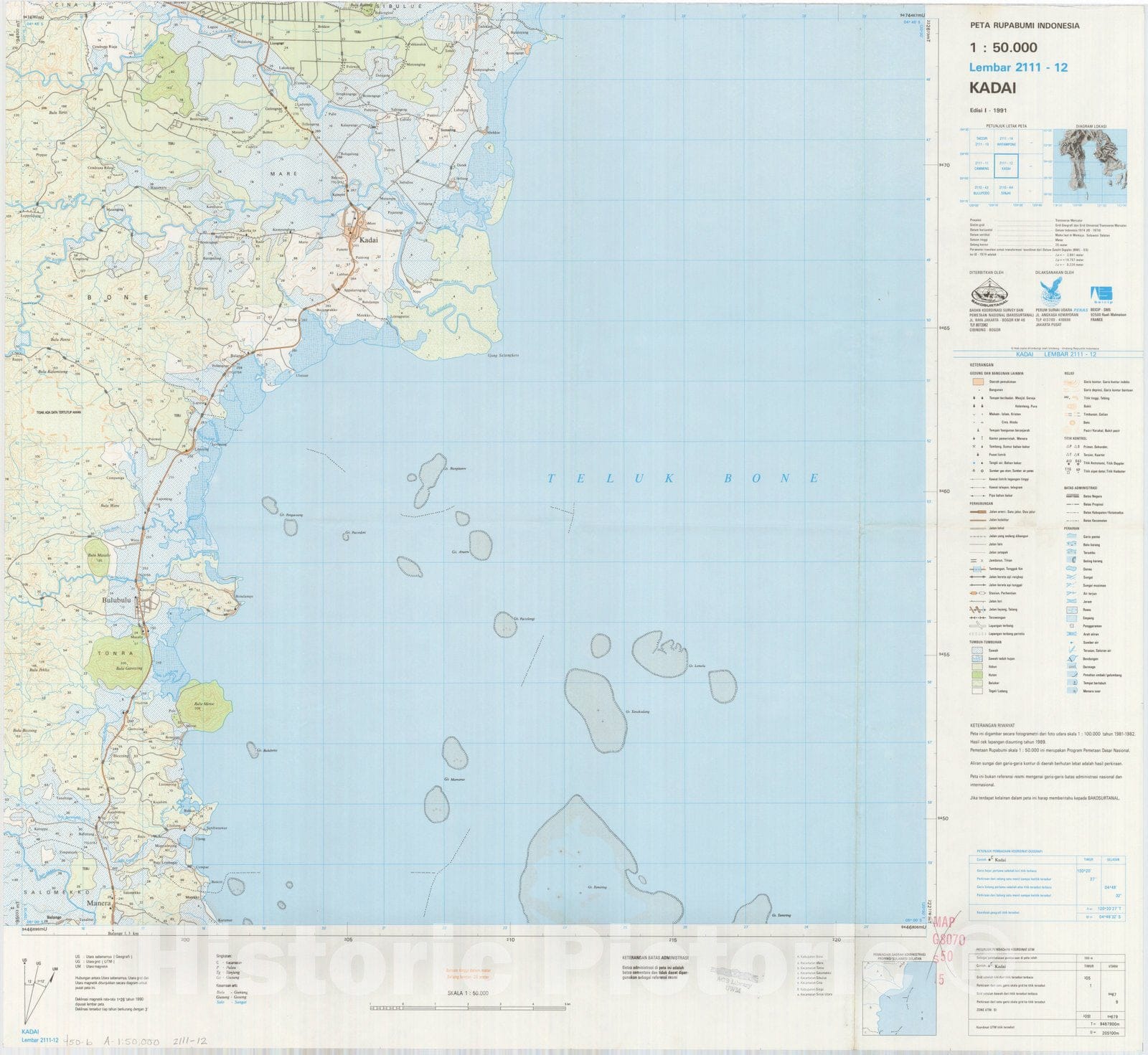 Map : Kadai, Indonesia 1991, Peta rupabumi Indonesia, 1:50,000 , Antique Vintage Reproduction