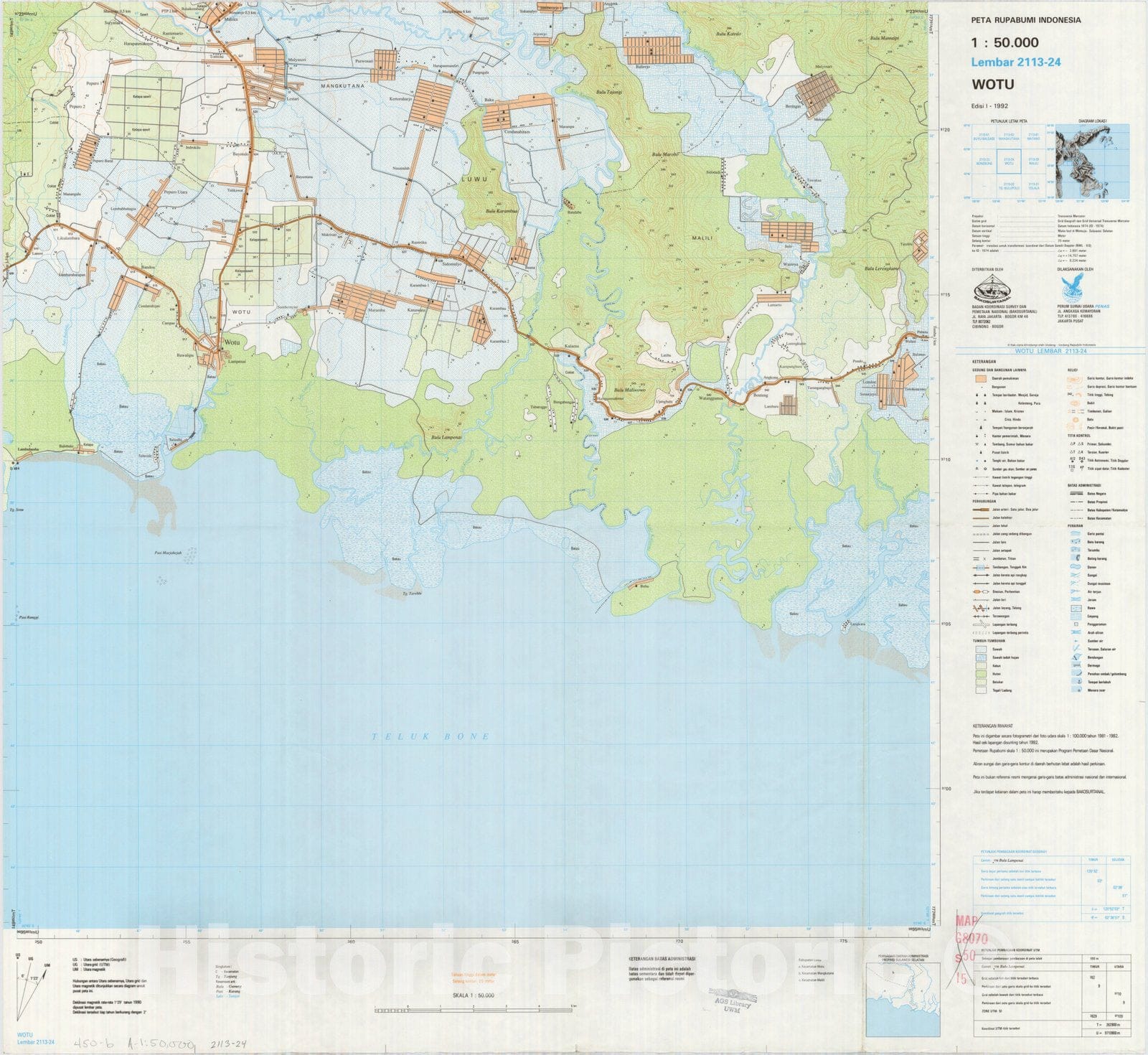 Map : Wotu, Indonesia 1991, Peta rupabumi Indonesia, 1:50,000 , Antique Vintage Reproduction