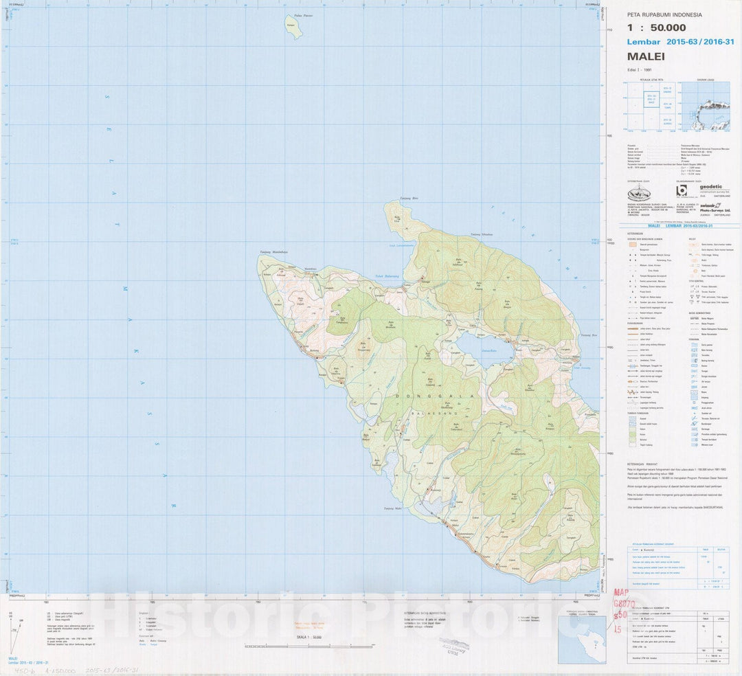 Map : Malei, Indonesia 1991, Peta rupabumi Indonesia, 1:50,000 , Antique Vintage Reproduction