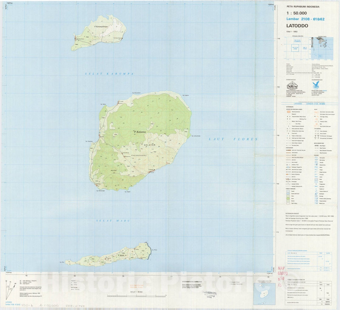 Map : Latoddo, Indonesia 1991, Peta rupabumi Indonesia, 1:50,000 , Antique Vintage Reproduction