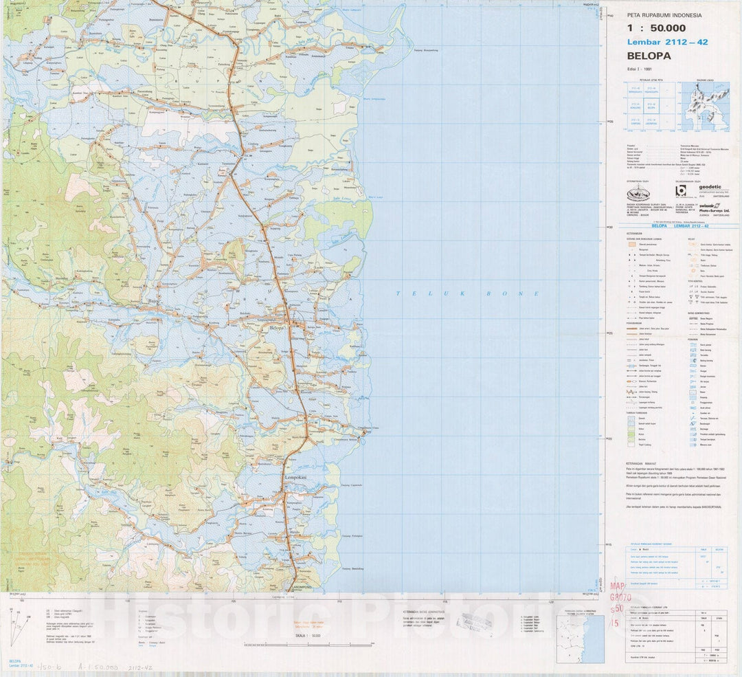 Map : Belopa, Indonesia 1991, Peta rupabumi Indonesia, 1:50,000 , Antique Vintage Reproduction