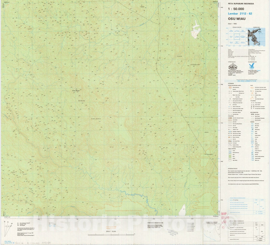 Map : Osu Wiau, Indonesia 1991, Peta rupabumi Indonesia, 1:50,000 , Antique Vintage Reproduction