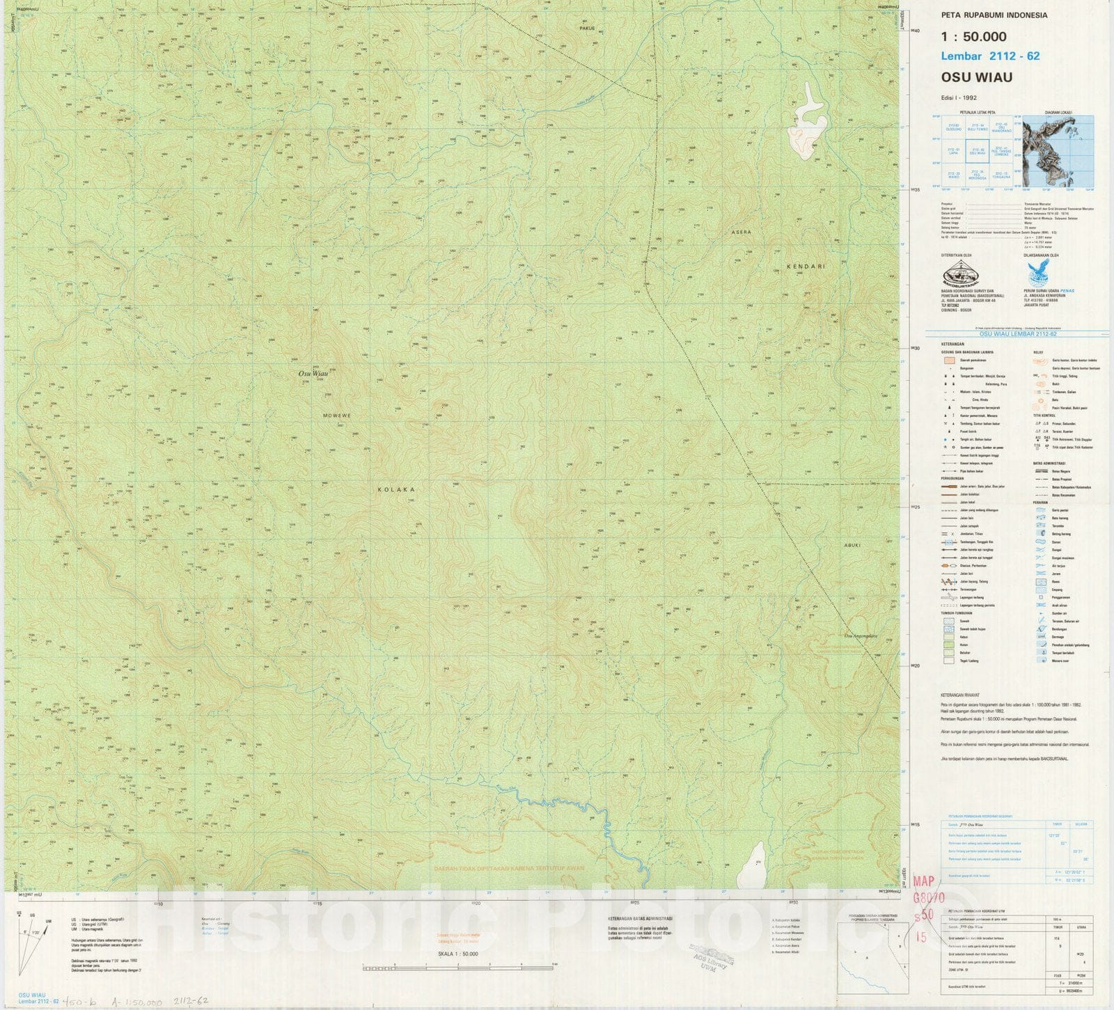 Map : Osu Wiau, Indonesia 1991, Peta rupabumi Indonesia, 1:50,000 , Antique Vintage Reproduction