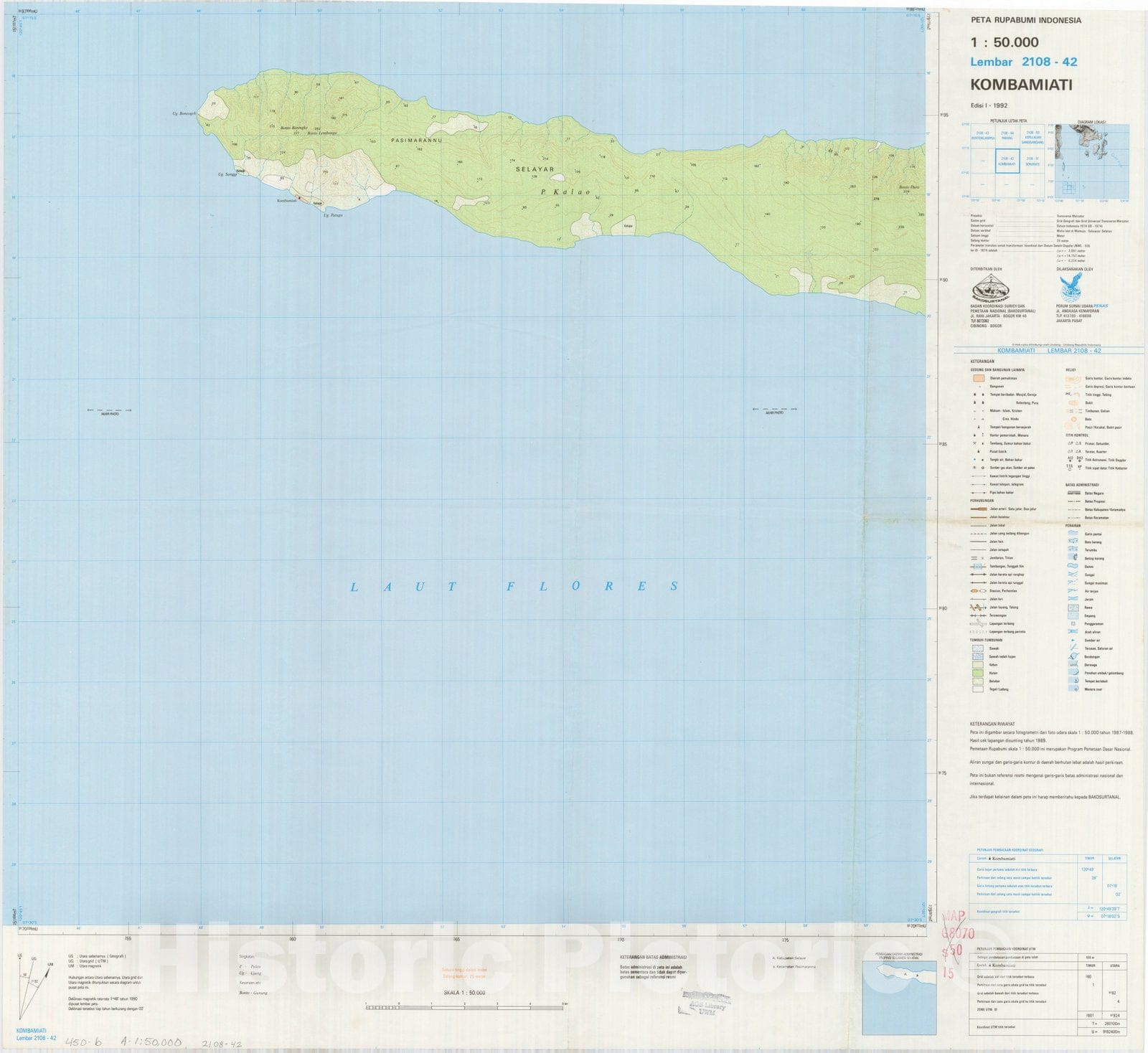 Map : Kombamiati, Indonesia 1991, Peta rupabumi Indonesia, 1:50,000 , Antique Vintage Reproduction