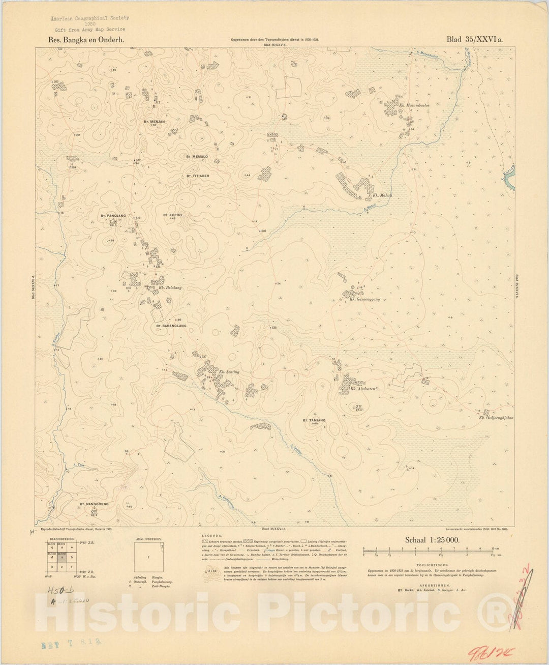 Map : Bangka Island, Indonesia 1935 17, Res. Bangka en Onderh : topografische en fotogrammetrische kaarterring, Antique Vintage Reproduction