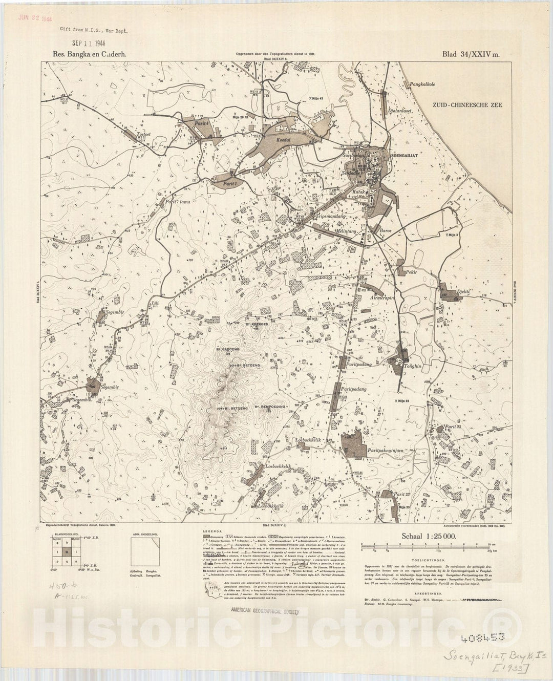 Map : Bangka Island, Indonesia 1935 11, Res. Bangka en Onderh : topografische en fotogrammetrische kaarterring, Antique Vintage Reproduction