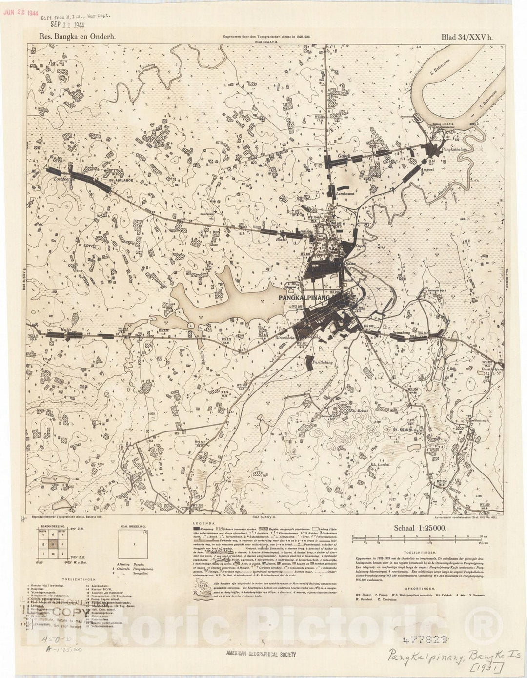 Map : Bangka Island, Indonesia 1935 13, Res. Bangka en Onderh : topografische en fotogrammetrische kaarterring, Antique Vintage Reproduction