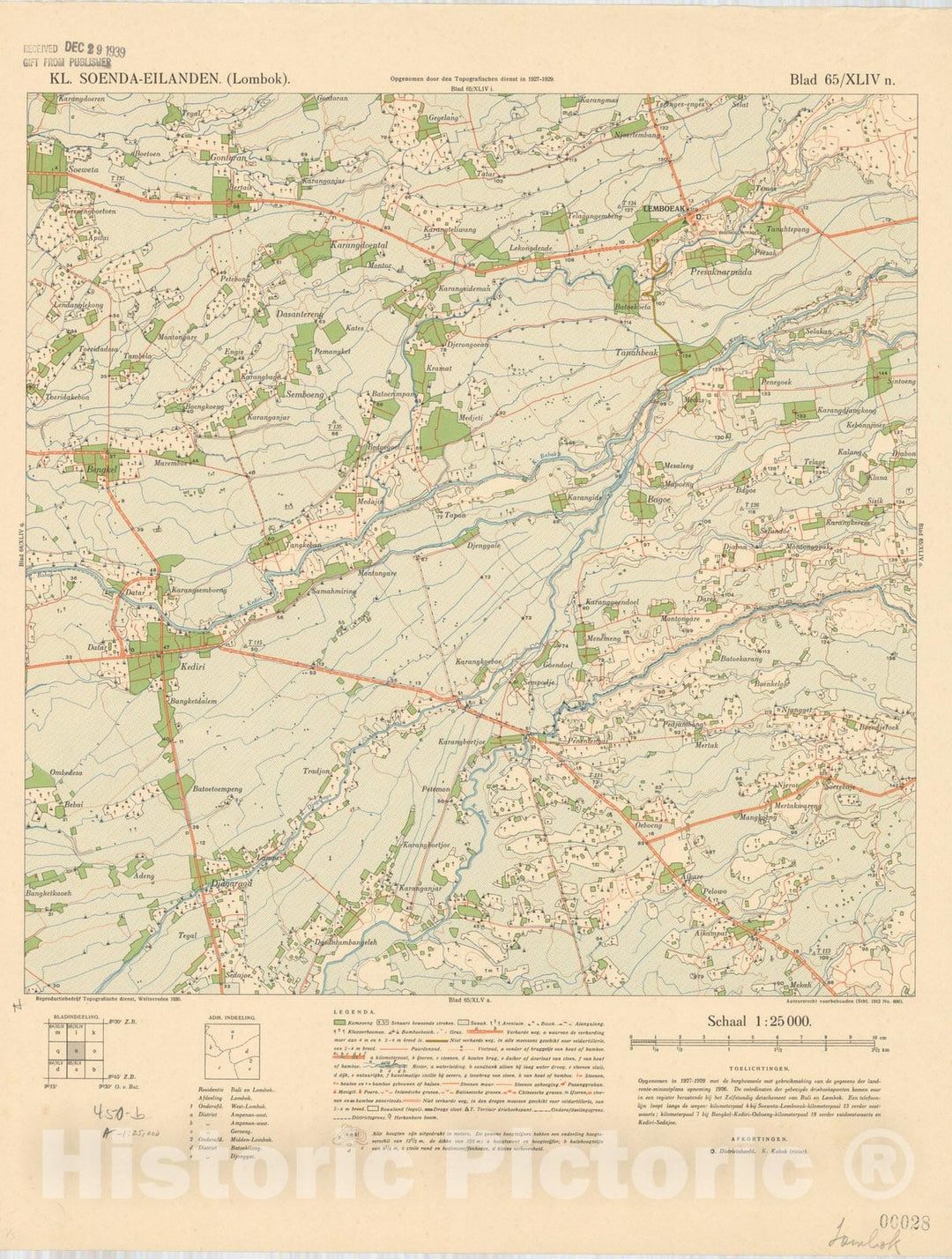 Map : Lombok, Indonesia 1931 3, Kl. Soenda Eilanden (Lombok) , Antique Vintage Reproduction