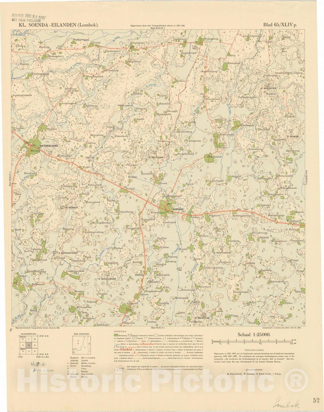 Map : Lombok, Indonesia 1931 4, Kl. Soenda Eilanden (Lombok) , Antique Vintage Reproduction