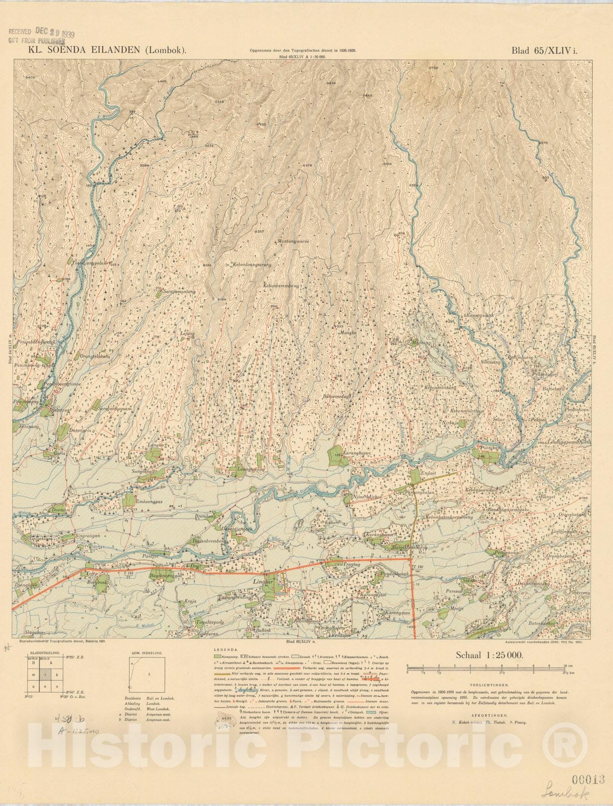 Map : Lombok, Indonesia 1931 1, Kl. Soenda Eilanden (Lombok) , Antique Vintage Reproduction