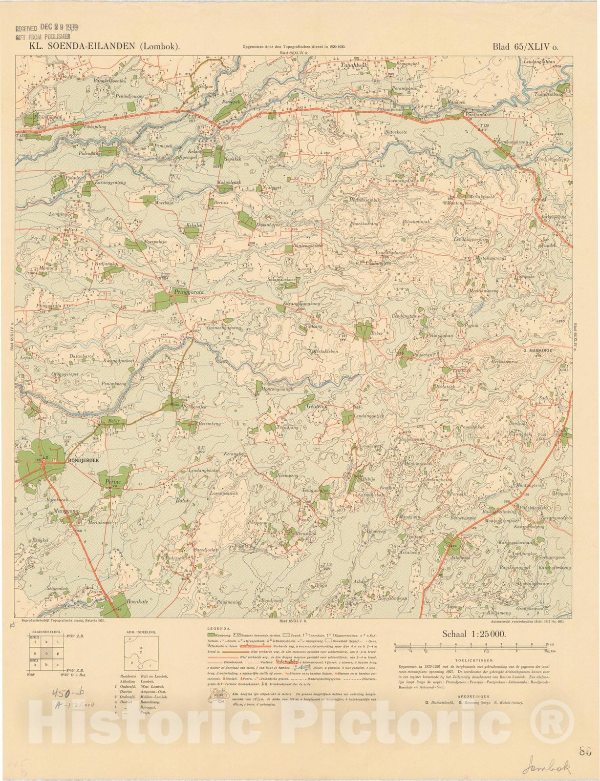 Map : Lombok, Indonesia 1931 2, Kl. Soenda Eilanden (Lombok) , Antique Vintage Reproduction