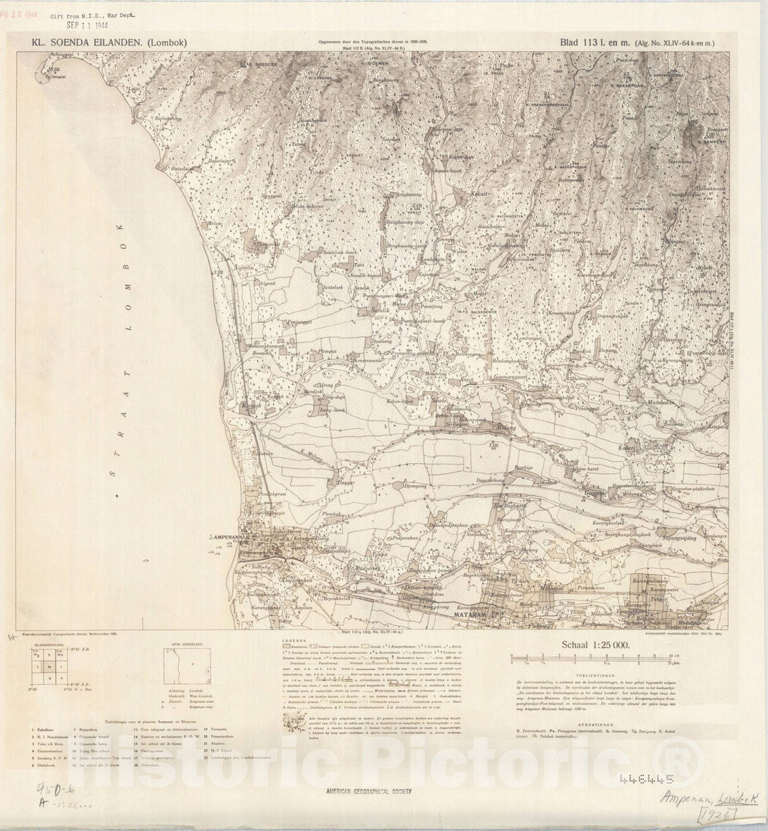 Map : Lombok, Indonesia 1930 7, Kl. Soenda Eilanden (Lombok) , Antique Vintage Reproduction