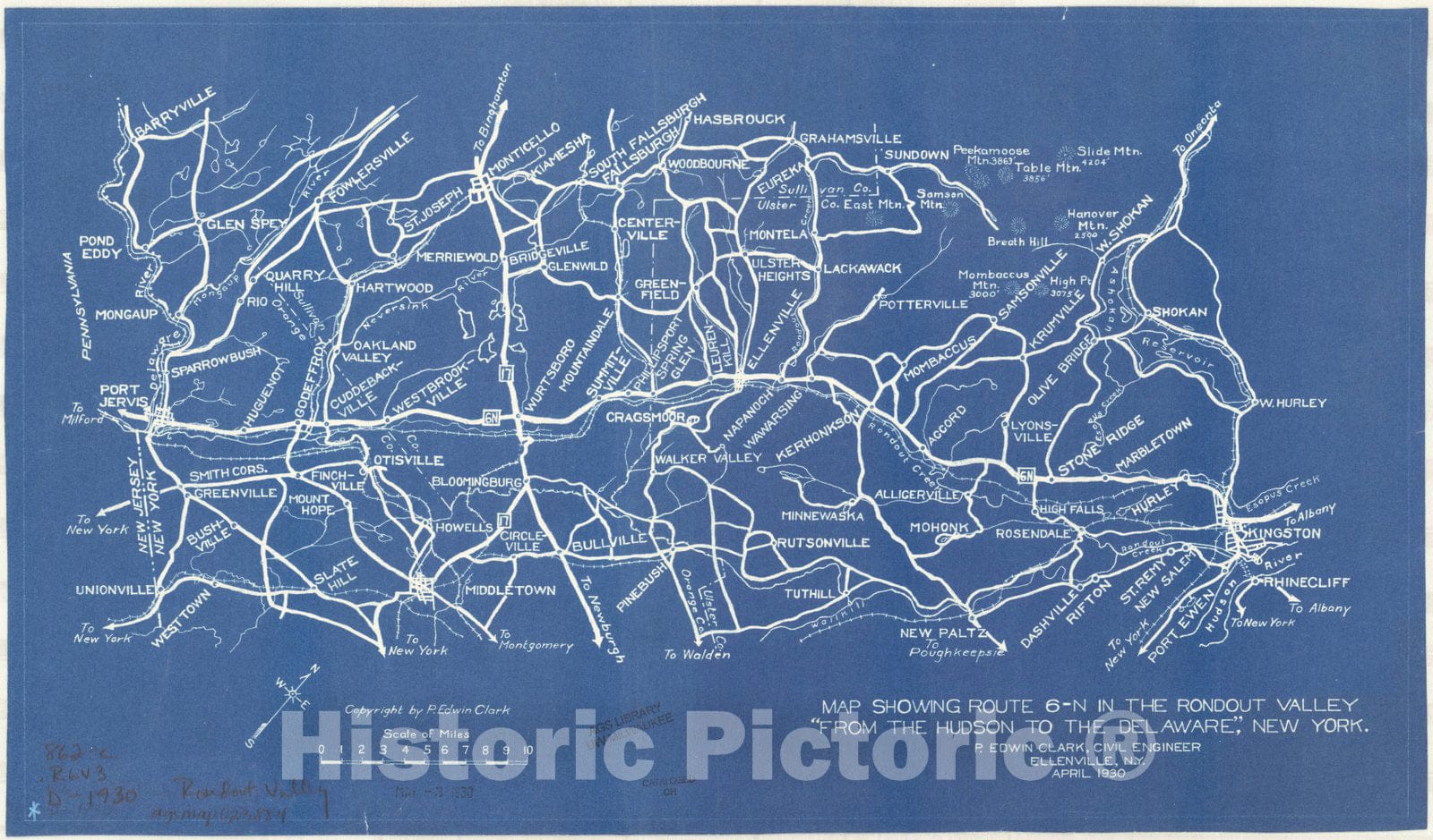 Map : Rondout Valley, New York 1930, Map showing route 6-N in the Rondout Valley |"From the Hudson to the Delaware|" New York , Antique Vintage Reproduction