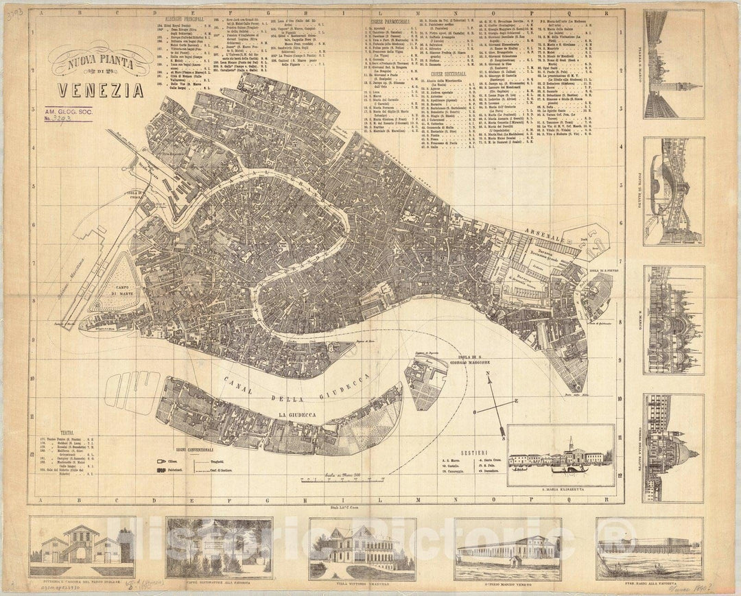 Map : Venice, Italy 1890, Nuova pianta di Venezia , Antique Vintage Reproduction