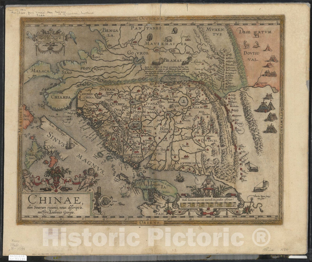 Map : China 1584 1, Chinae olim Sinarum regionis, nova descriptio , Antique Vintage Reproduction