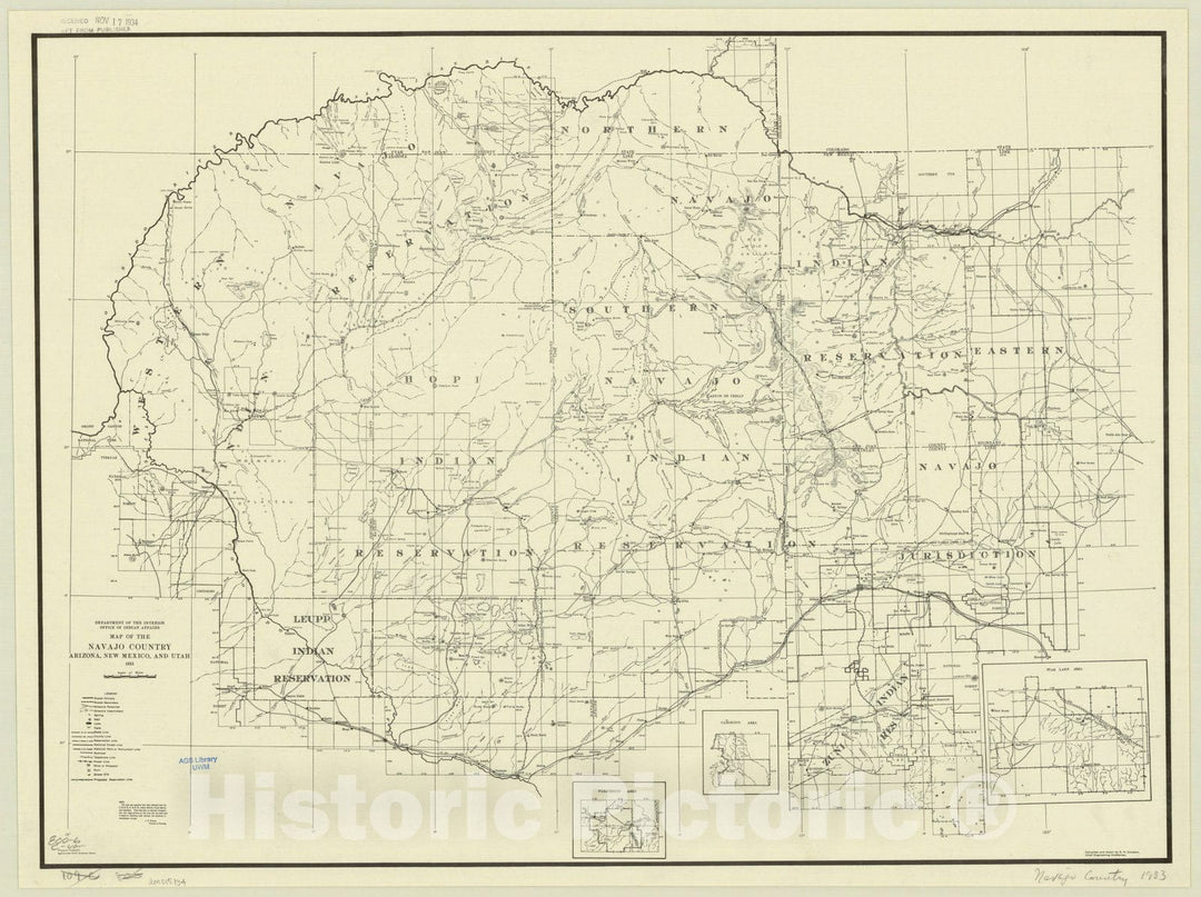 Map : Arizona, New Mexico and Utah 1933, Map of the Navajo country, Arizona, New Mexico and Utah 1933, Antique Vintage Reproduction