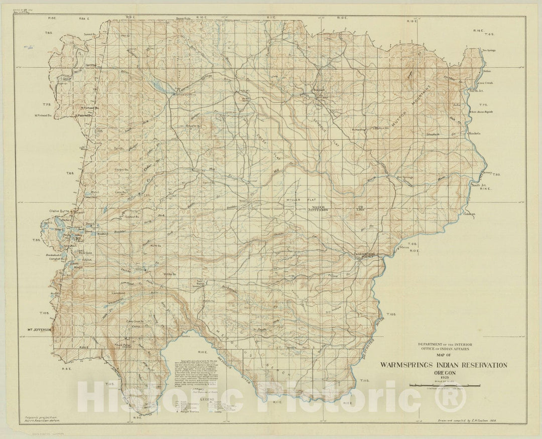 Map : Warmsprings Indian Reservation, Oregon 1929 2, Map of Warmsprings Indian Reservation, Oregon 1929, Antique Vintage Reproduction