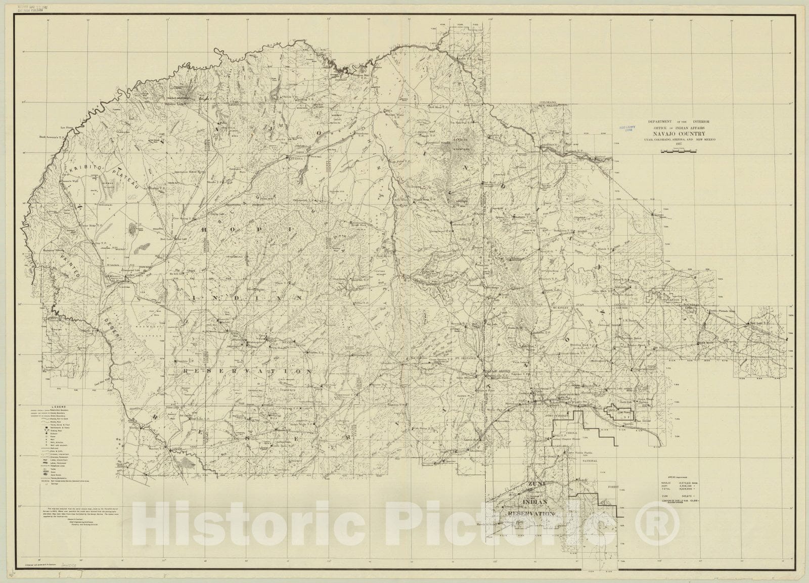 Map : Utah, Colorado, Arizona and New Mexico 1937, Navajo Country, Utah, Colorado, Arizona and New Mexico 1937 , Antique Vintage Reproduction