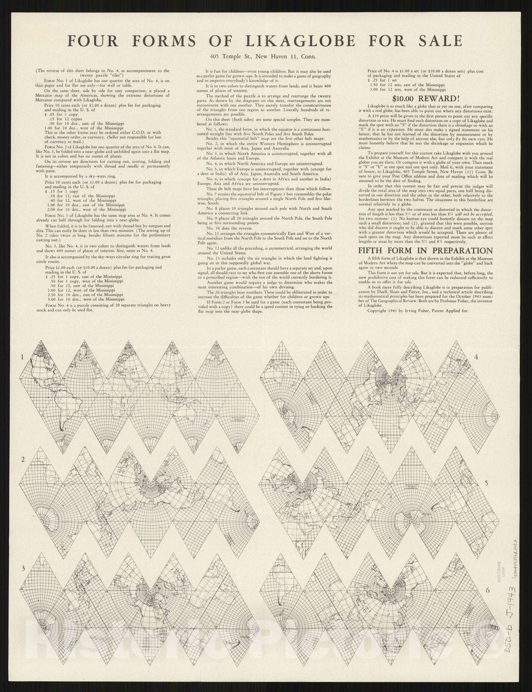 Map : World map 1943 16, Likaglobe , Antique Vintage Reproduction