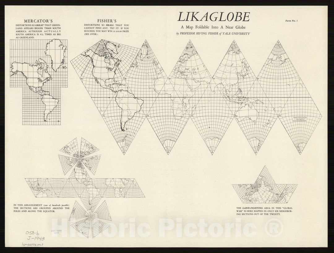 Map : World map 1943 17, Likaglobe , Antique Vintage Reproduction