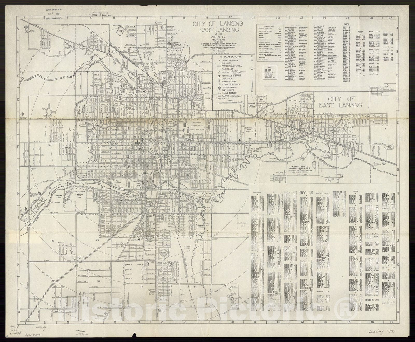 Map : Lansing, Michigan 1934, City of Lansing, East Lansing and vicinity, Michigan , Antique Vintage Reproduction